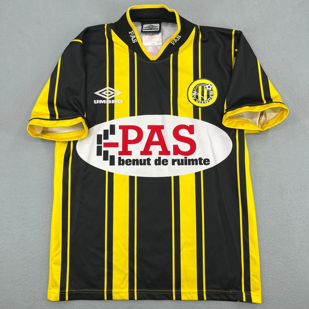 Umbro BV Veendam Soccer‎ Jersey Yellow Black Striped Sheehan #16 PAS Mens L Vtg